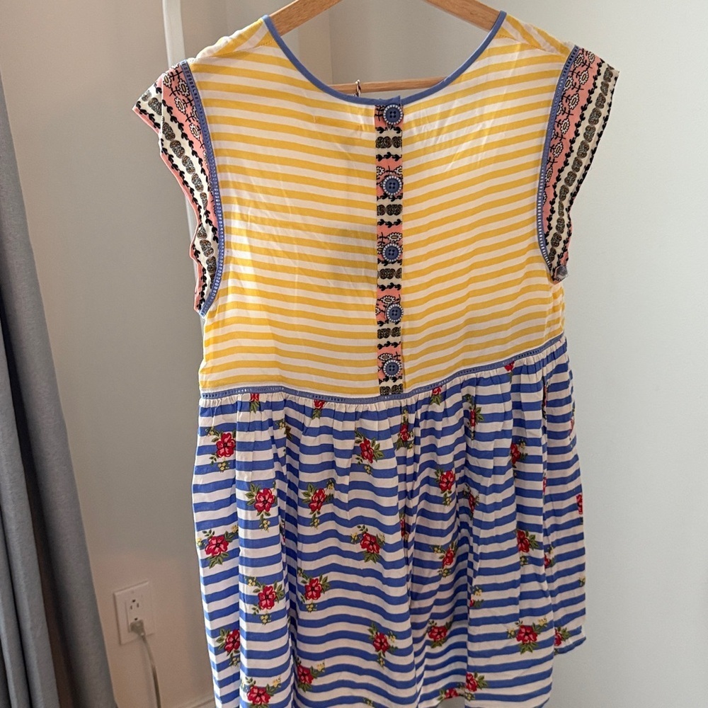 Matilda Jane Yellow & Blue Striped Dress with Red Floral Accents Size M - Picture 6 of 11